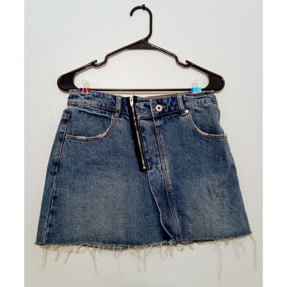 Zara Asymmetrical Zipper Womens Denim Jean Mini Skirt Raw Edge Trendy Y2K SZ S